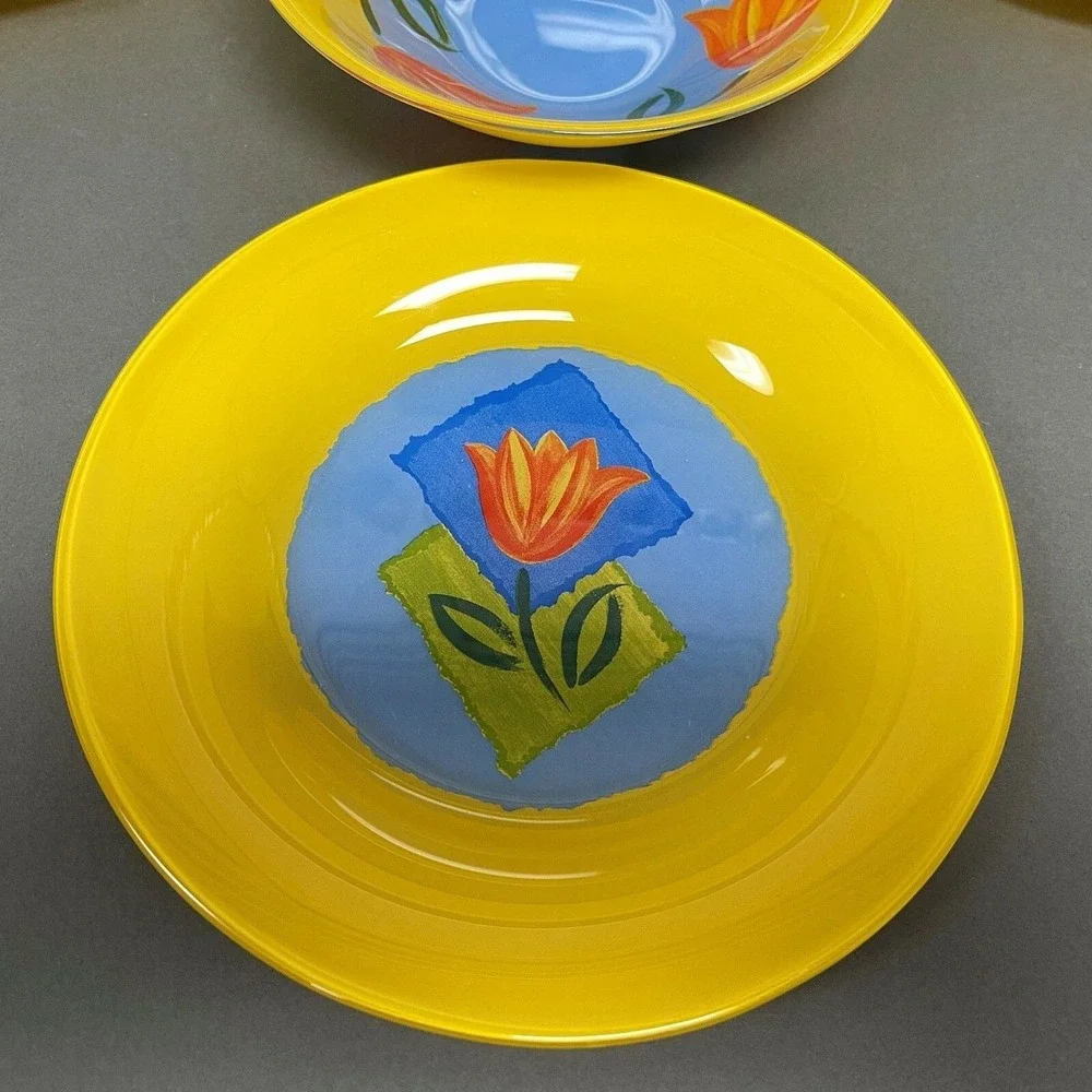 Cristal D'Arques-Durand Tulips Maty's Yellow Bowl Dinner Salad‎ Plates Glass